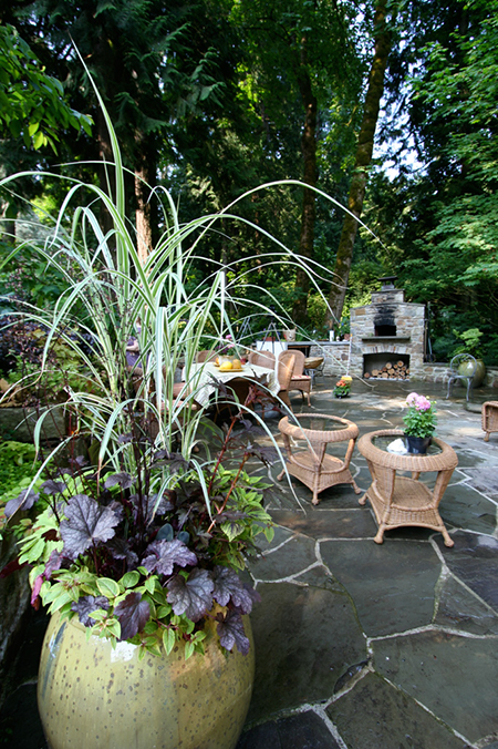 container planting heuchera and grasses