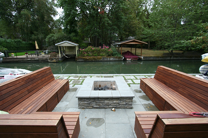 Firepit  and wood benches